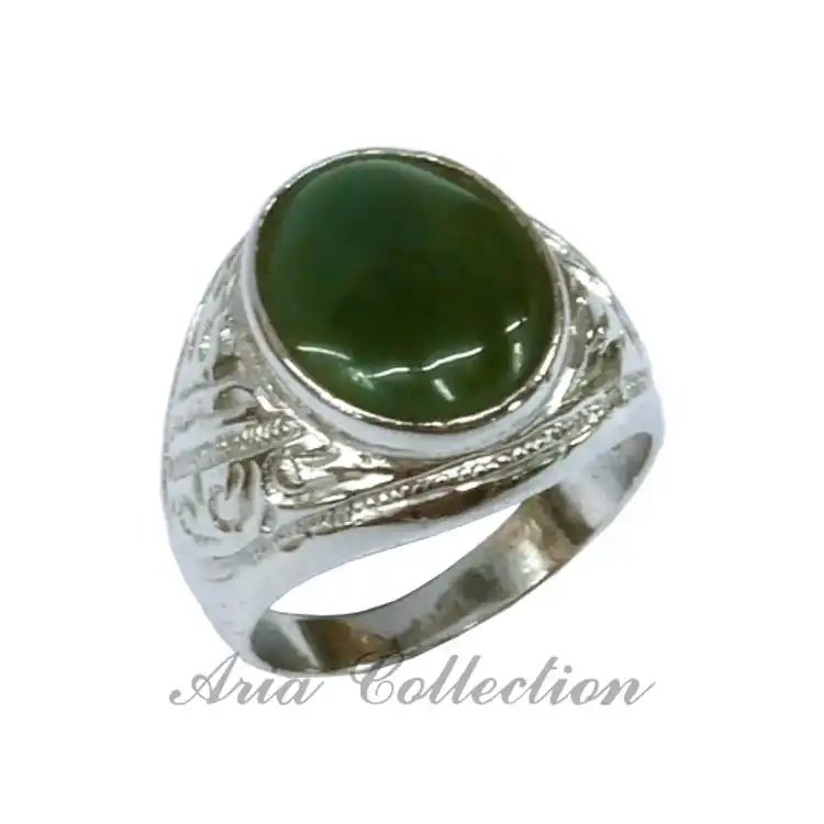 12x16mm Taiwan Jade Men's Ring – Alloy Setting, US Sizes 9-10.75, Natural Gemstone