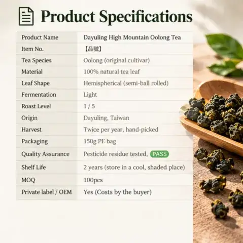 Taiwan Dayuling High Mountain Oolong Tea: Hand-Crafted, Limited Harvest, Wholesale Ready