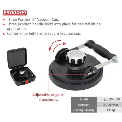 8" Vacuum Suction Lifter with 3-Position Adjustable Handle (130 kg Capacity)