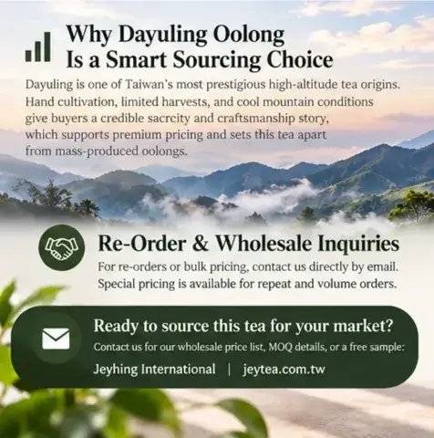 Taiwan Dayuling High Mountain Oolong Tea: Hand-Crafted, Limited Harvest, Wholesale Ready