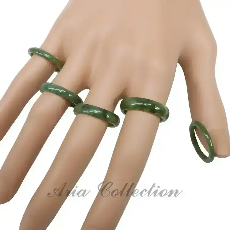 Natural Taiwan Nephrite Jade Band Ring – 2mm to 5mm Width, US Sizes 4.75-10.5, Green Gemstone Ring for Professional Wear