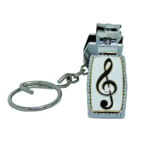 Cloisonne Rectangle Nail Clipper Key Chain, Music Note