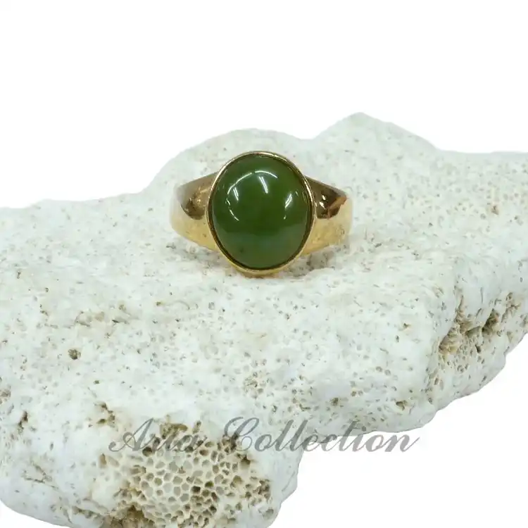 Taiwan Jade Nephrite Ring | 9x11mm Stone, Alloy Band | US Sizes 6–8 | Natural Gemstone, Multi-Size Inventory Available
