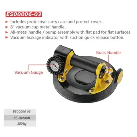8" All-Metal Vacuum Cup Lifter with Leakage Indicator, Quick-Release Button & Protective Carry Case